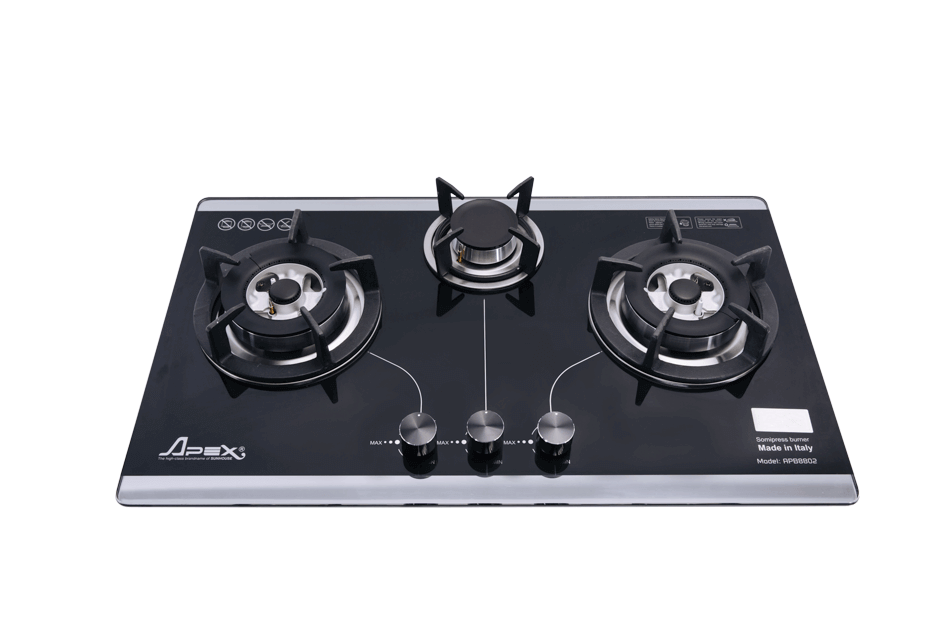 High qualified build in gas on somipress glass hob with 3 burners APEX APB8802 001